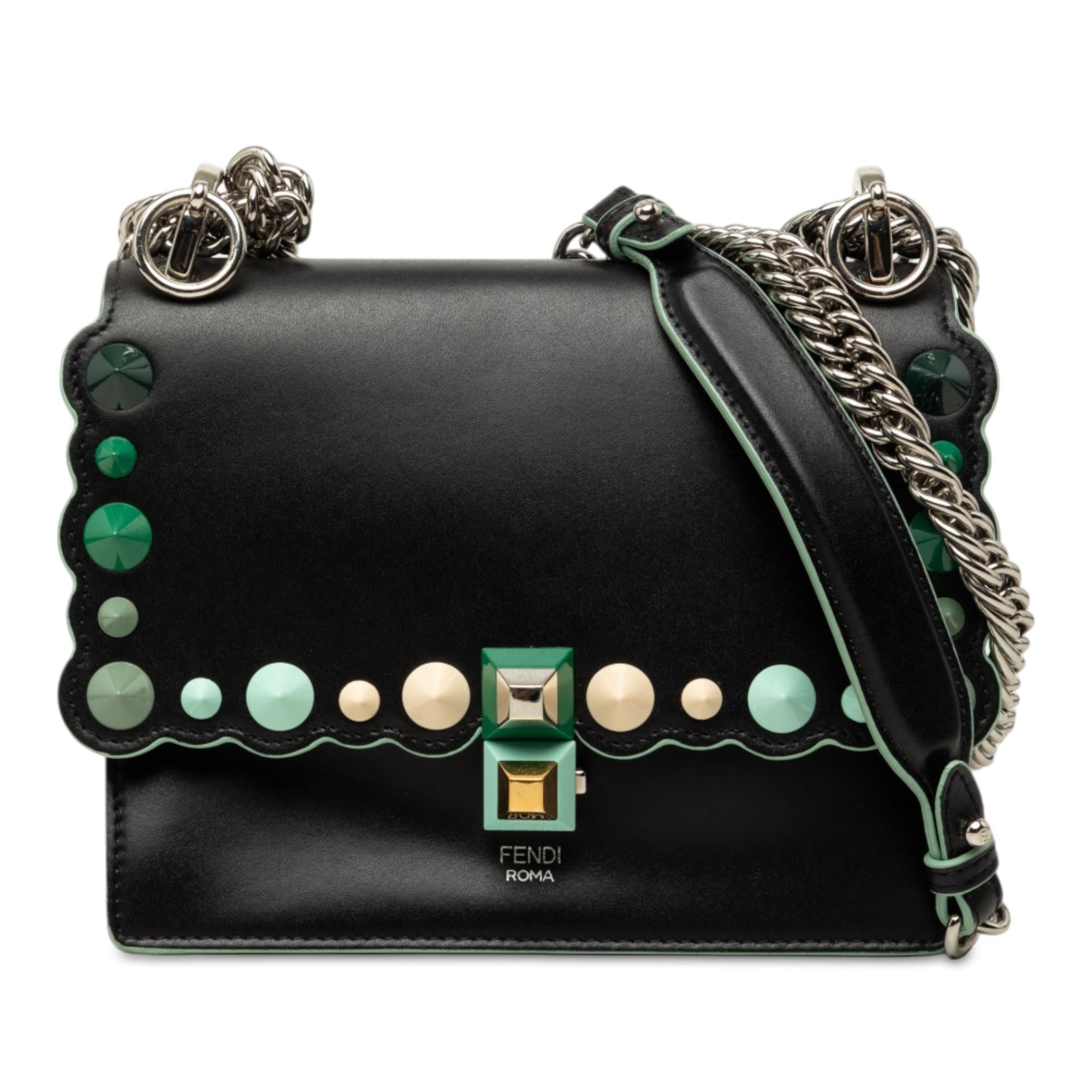 Fendi Mini Scalloped Leather and Acrylic Studs Kan I Crossbody