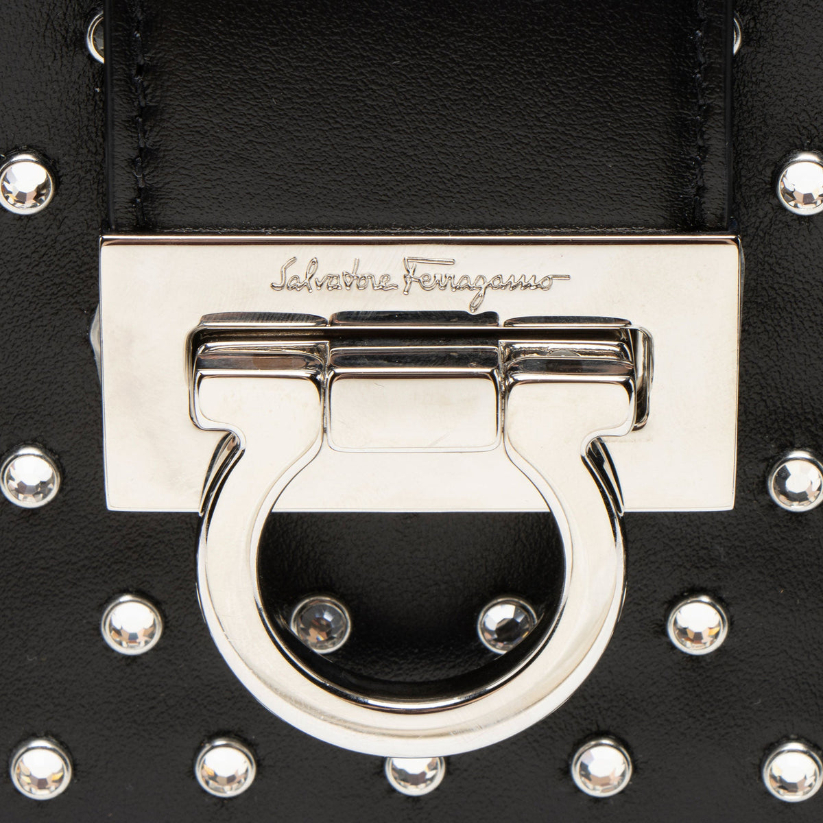 Ferragamo Leather Crystal Trifolio Chain Shoulder Bag