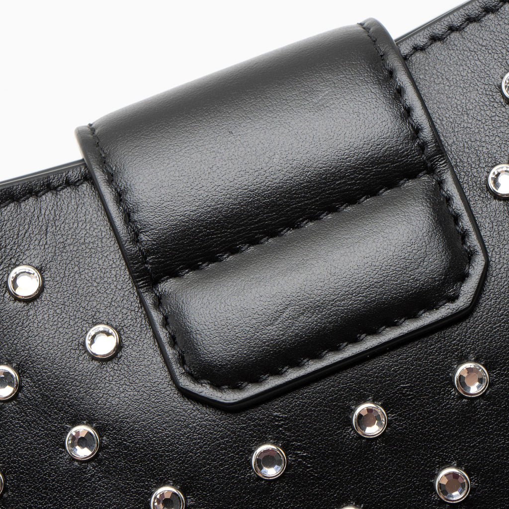Ferragamo Leather Crystal Trifolio Chain Shoulder Bag
