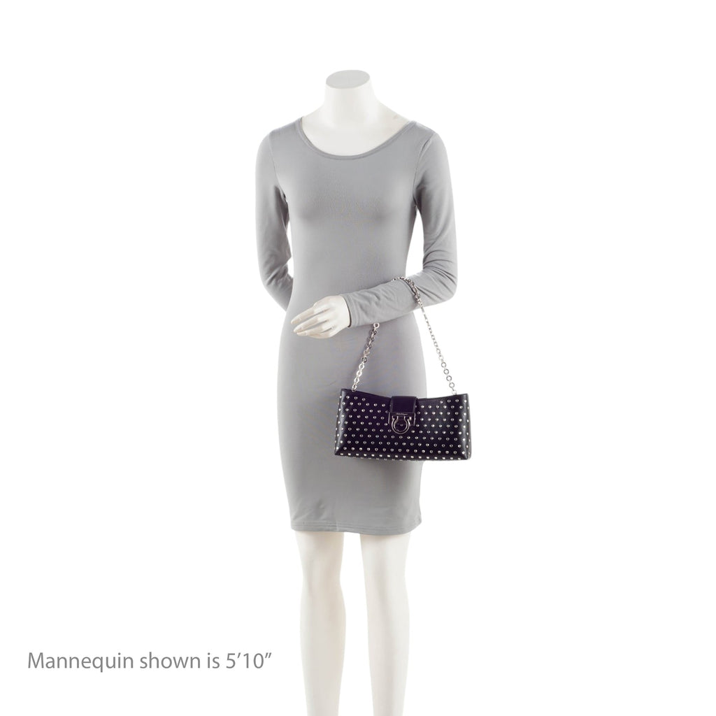 Ferragamo Leather Crystal Trifolio Chain Shoulder Bag