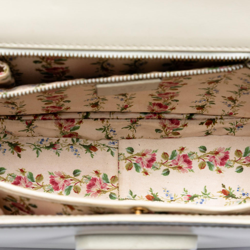 Gucci Calfskin Frame Print Bamboo Top Handle Bag