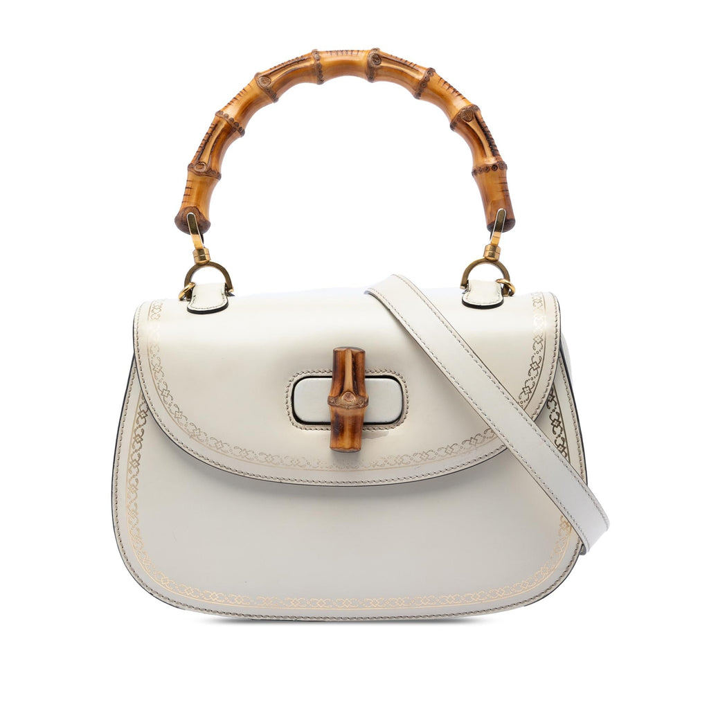 Gucci Calfskin Frame Print Bamboo Top Handle Bag