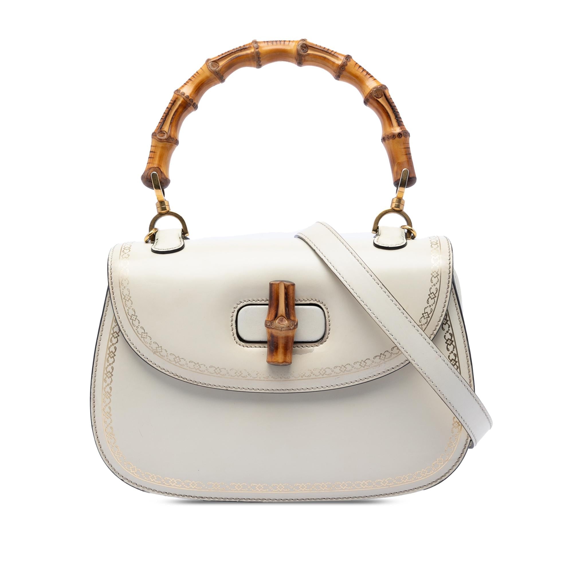 Gucci Calfskin Frame Print Bamboo Top Handle Bag
