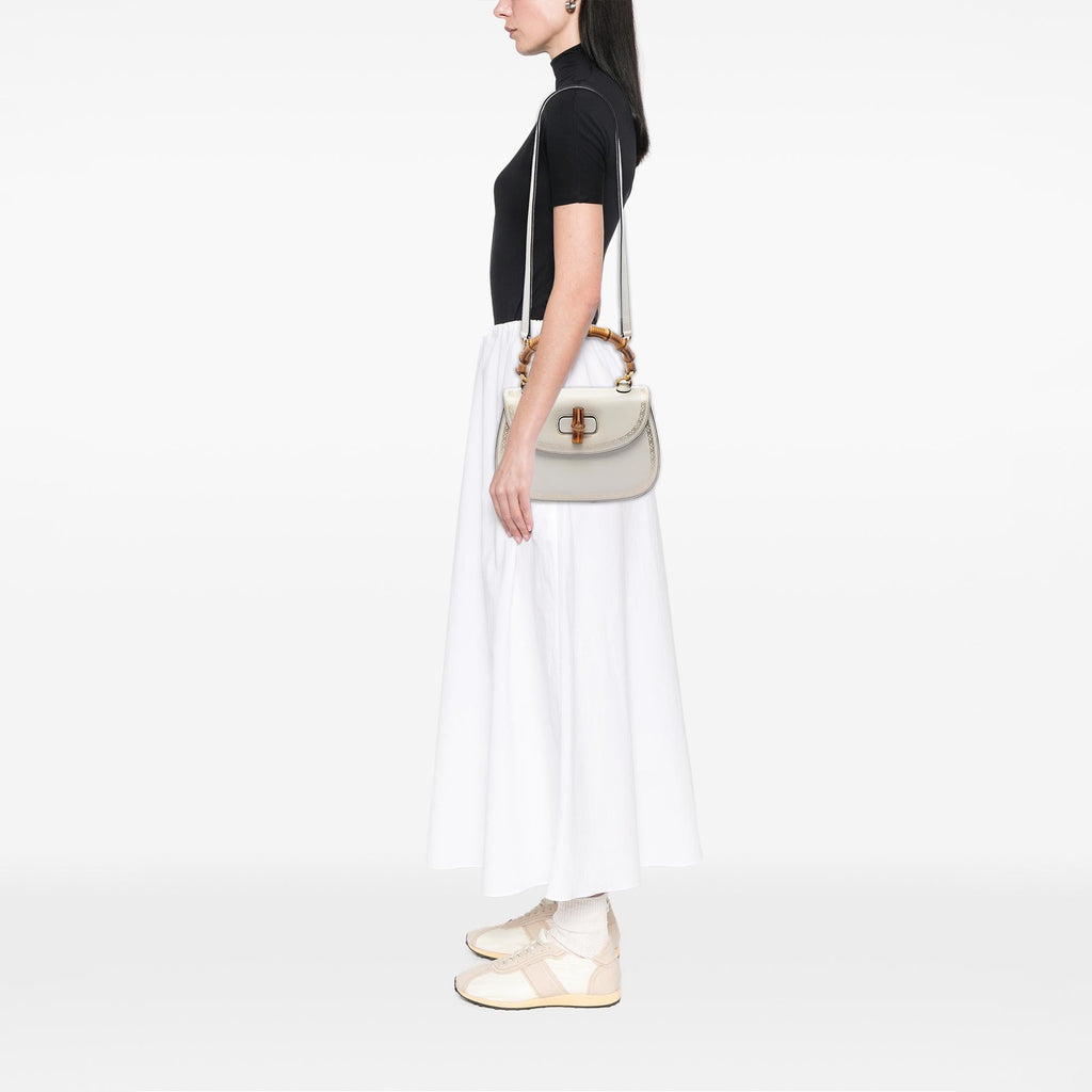 Gucci Calfskin Frame Print Bamboo Top Handle Bag