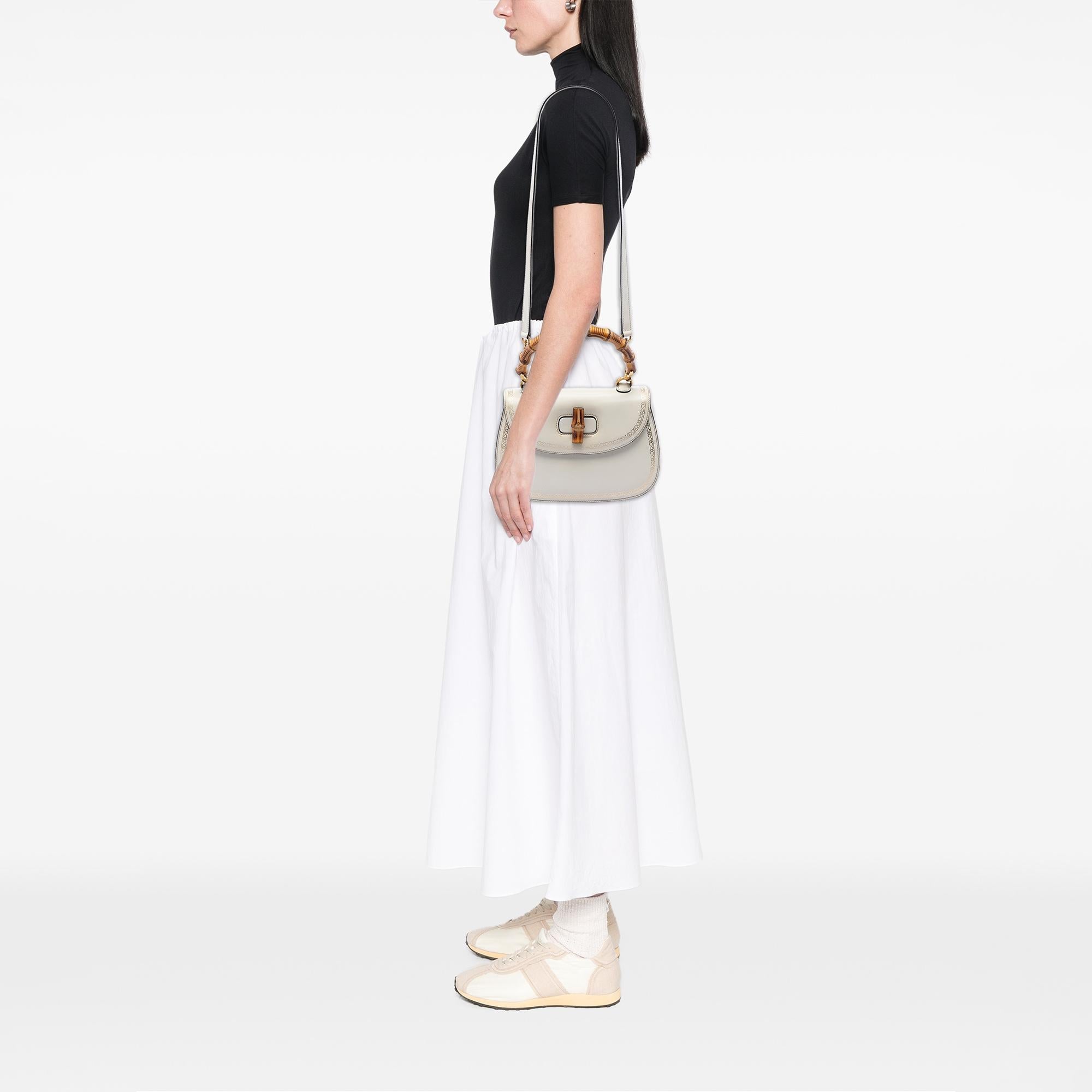 Gucci Calfskin Frame Print Bamboo Top Handle Bag