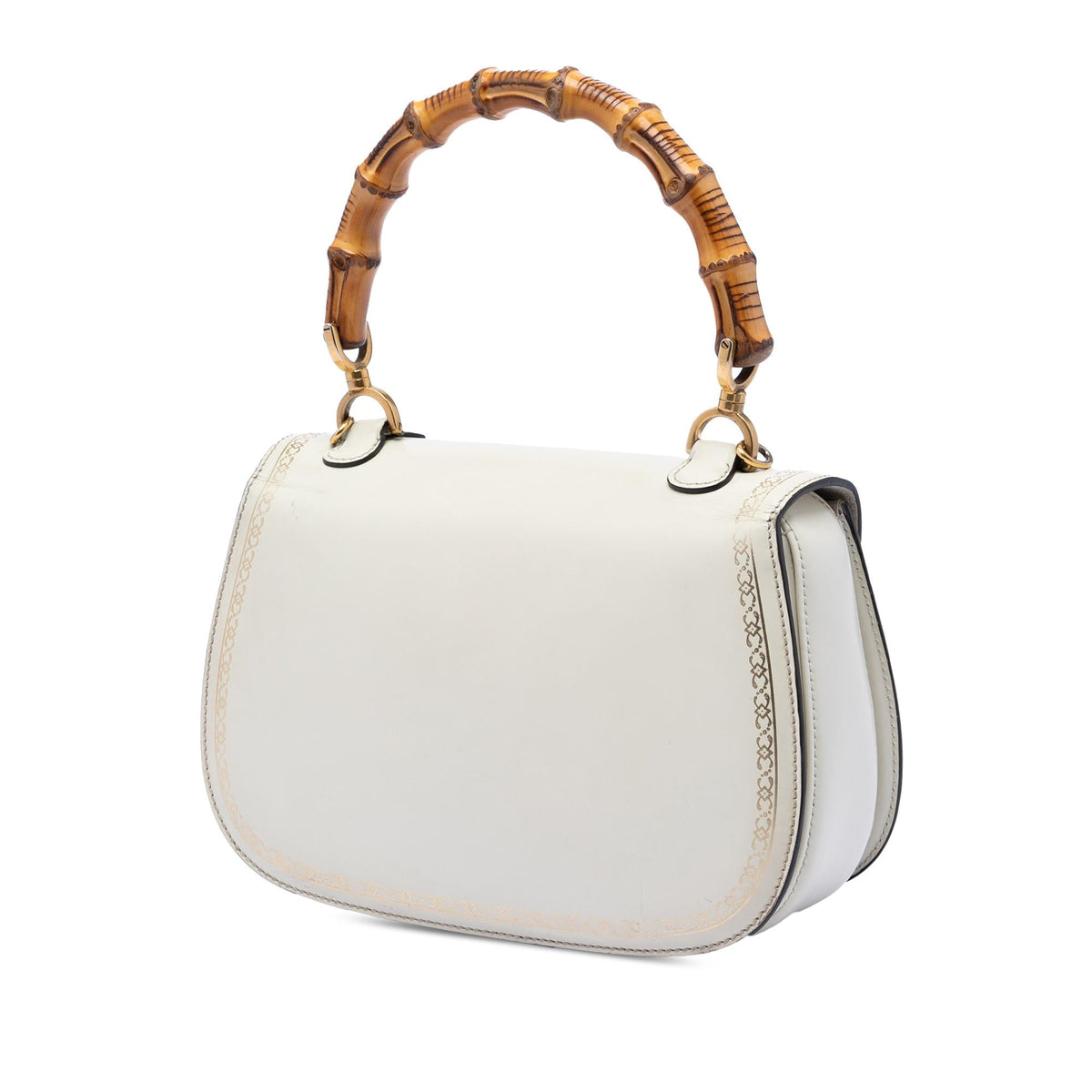 Gucci Calfskin Frame Print Bamboo Top Handle Bag
