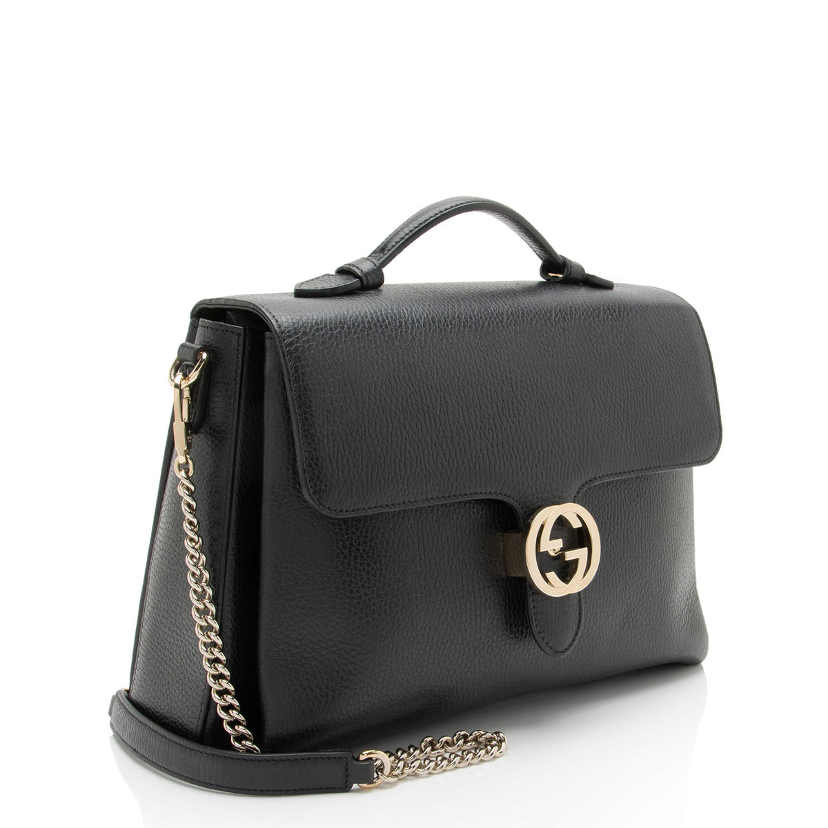 Gucci Calfskin Interlocking G Top Handle Medium Shoulder Bag