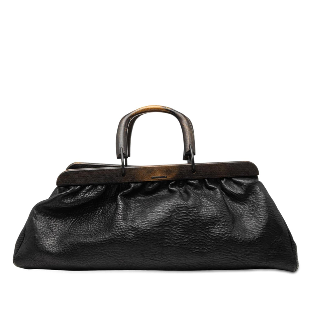 Gucci Calfskin Wood Frame Handbag