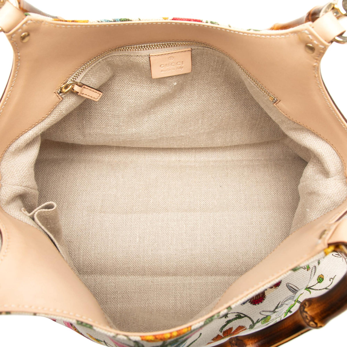 Gucci Flora Canvas Bamboo Handbag