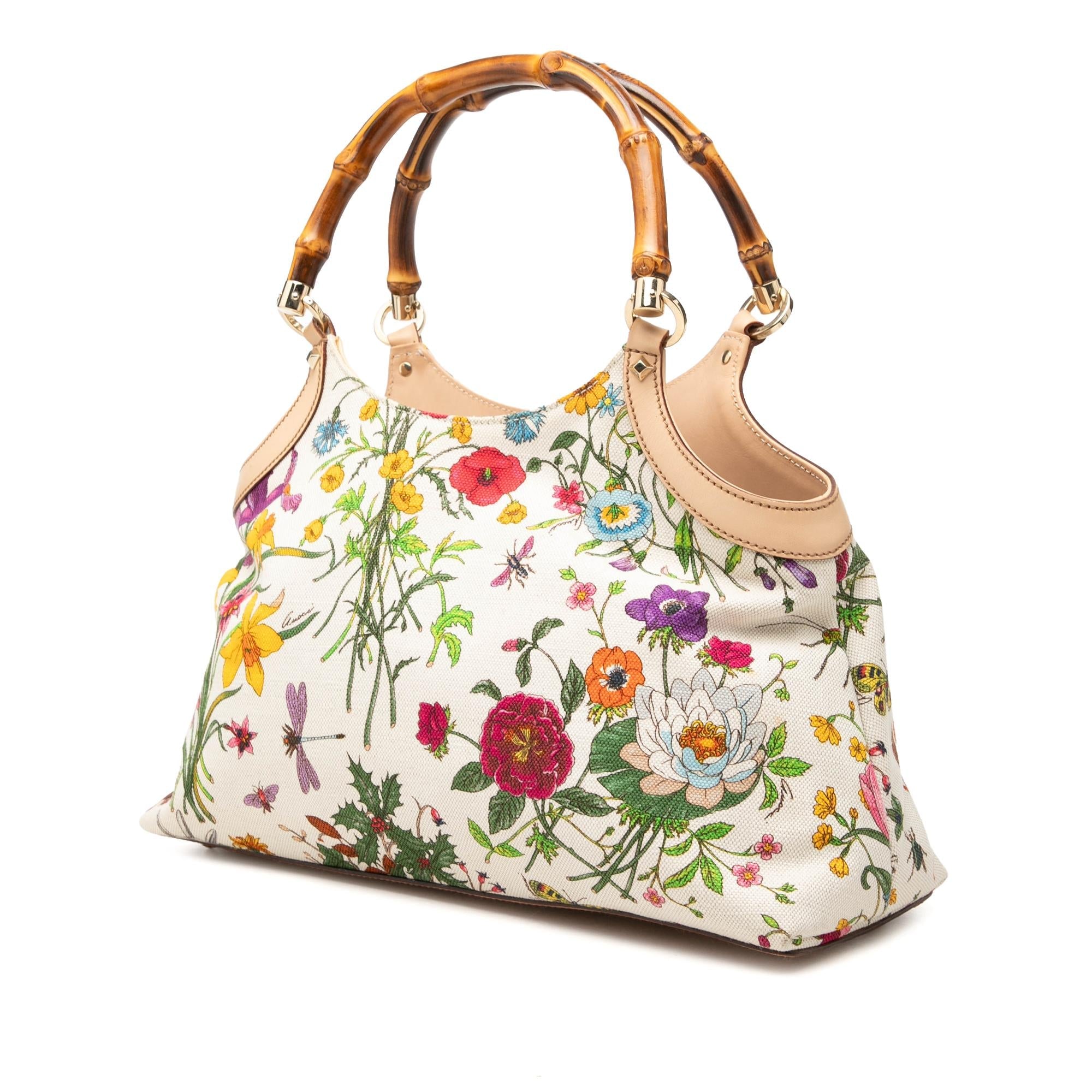 Gucci Flora Canvas Bamboo Handbag