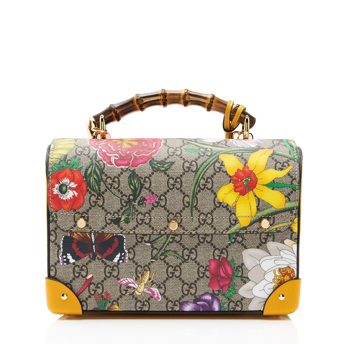 Gucci GG Supreme Flora Bamboo Padlock Top Handle