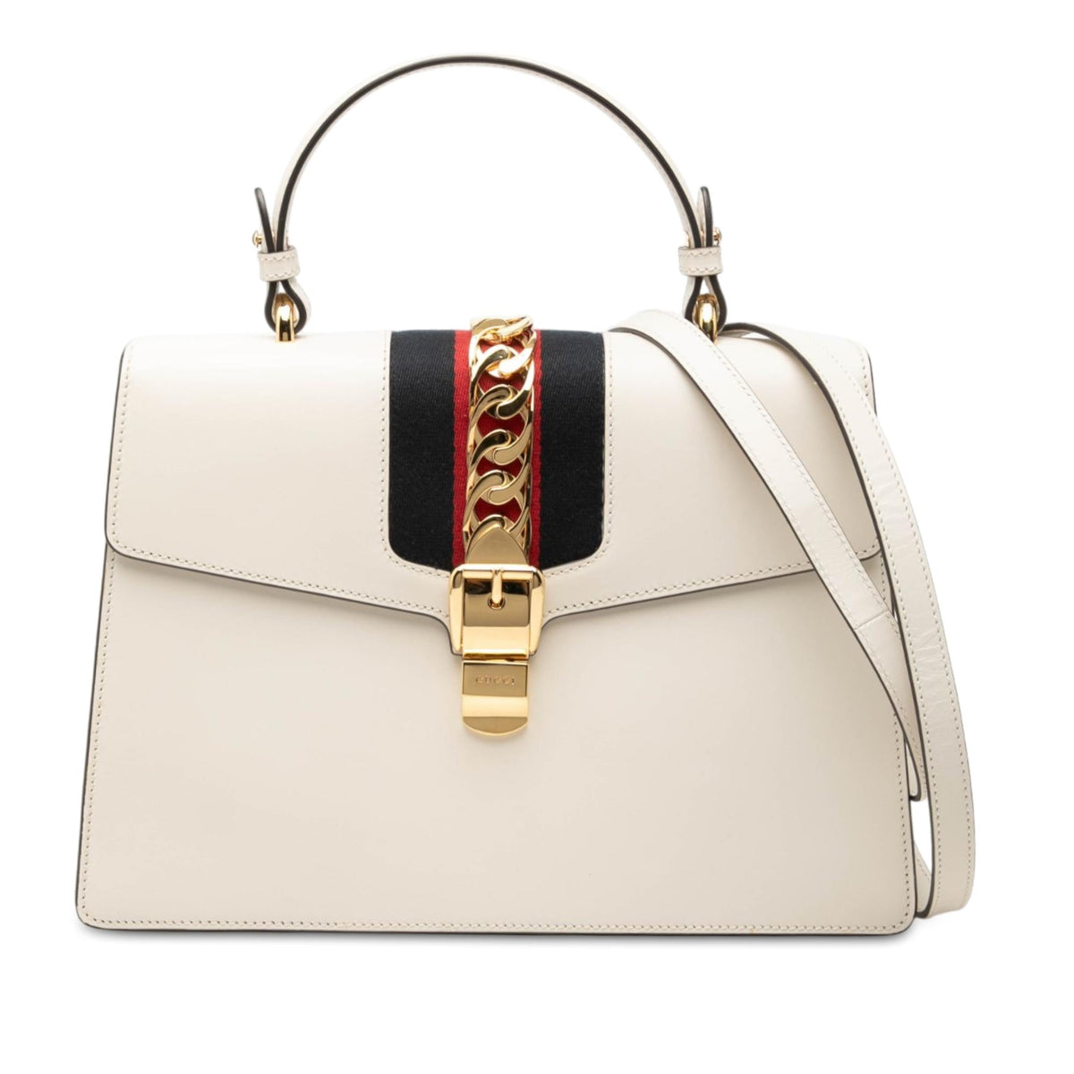 Gucci Medium Calfskin Web Sylvie Top Handle Bag