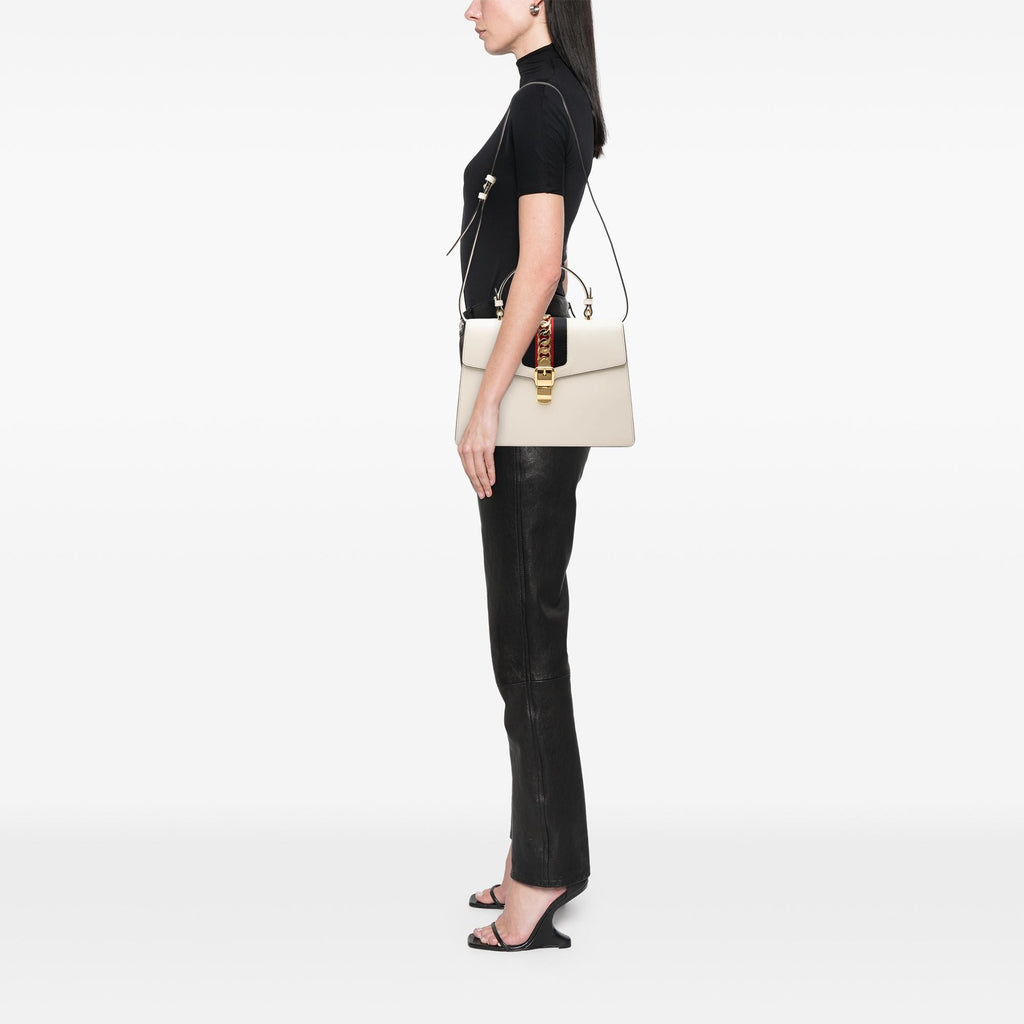 Gucci Medium Calfskin Web Sylvie Top Handle Bag