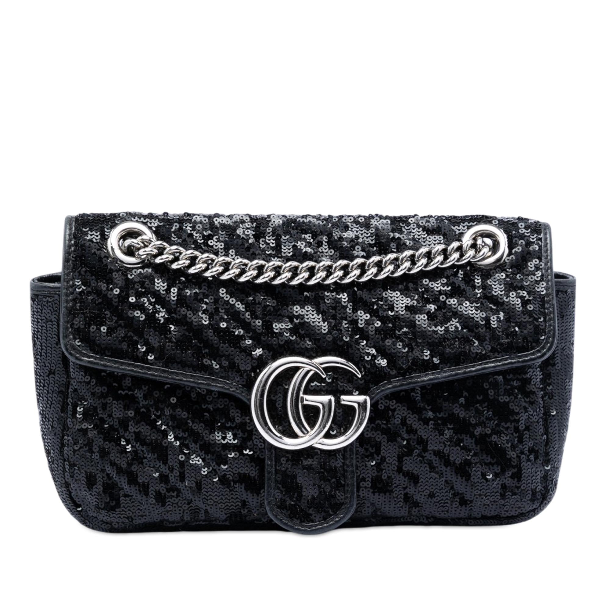 Gucci Medium GG Marmont Matelasse Sequin and Leather Shoulder Bag