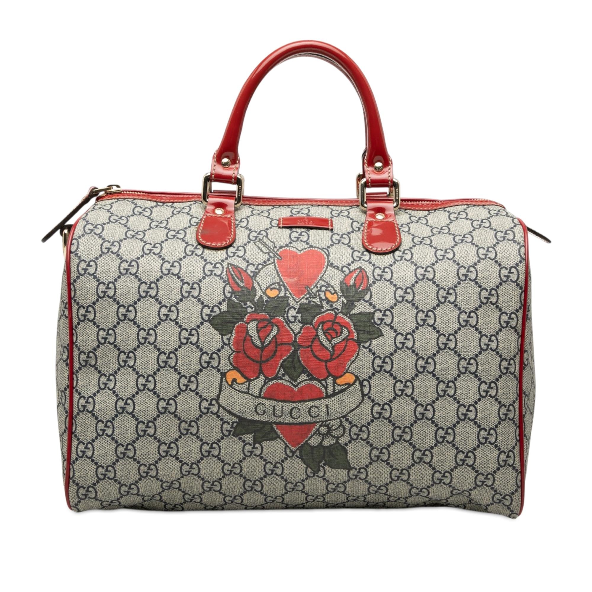 Gucci Medium GG Supreme Joy Tattoo Heart Boston Bag