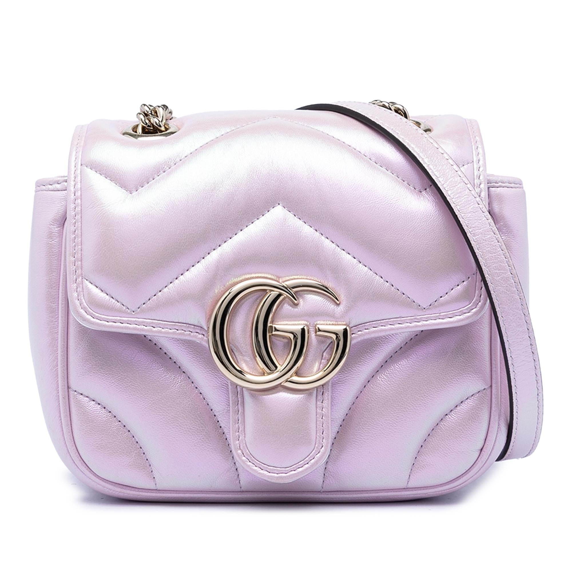 Gucci Mini GG Marmont Matelasse Iridescent Calfskin Flap Crossbody