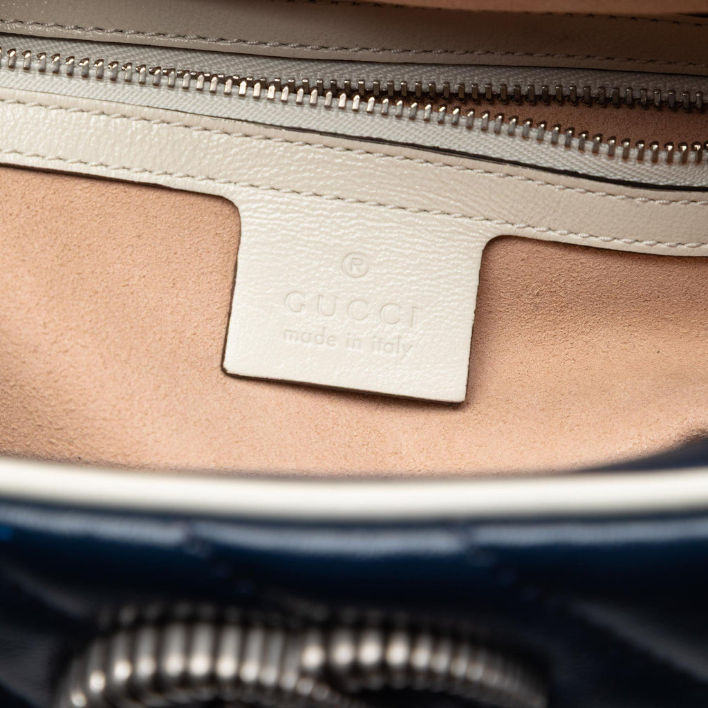 Gucci Small GG Marmont Matelasse Diagonal Leather Torchon Bamboo Satchel