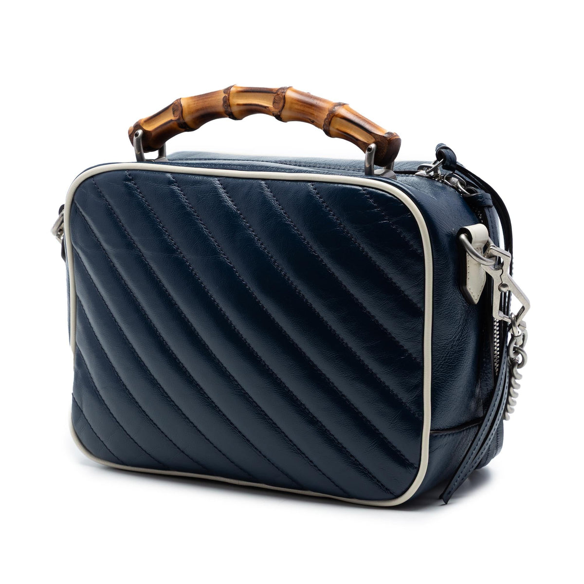 Gucci Small GG Marmont Matelasse Diagonal Leather Torchon Bamboo Satchel