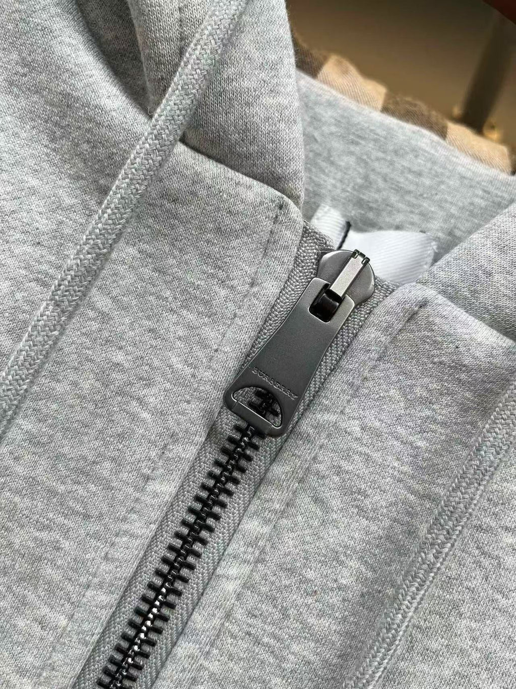 Burberry Checked Thick Hoodie Gray Cotton