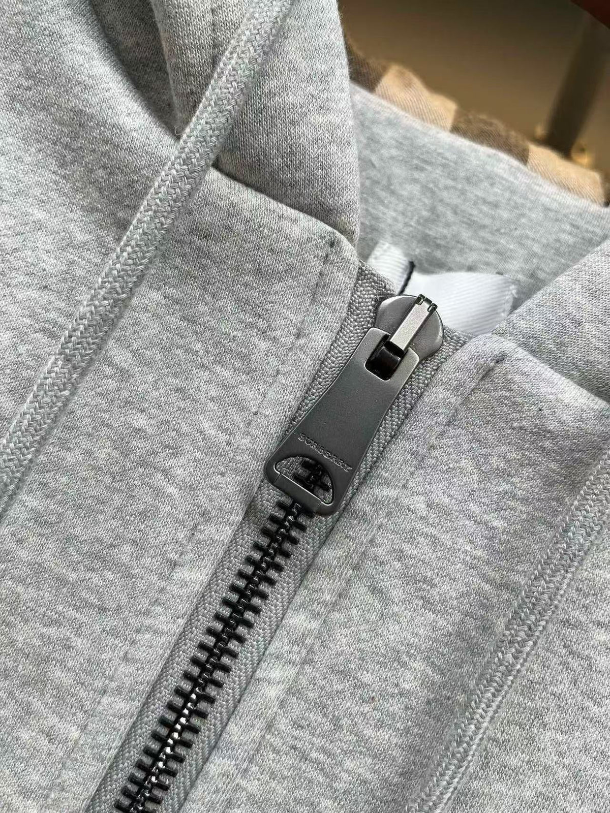 Burberry Checked Thick Hoodie Gray Cotton
