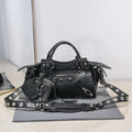 Balenciaga Neo 26cm Cagole City Handbag With Rhinestones Black Patent Calfskin