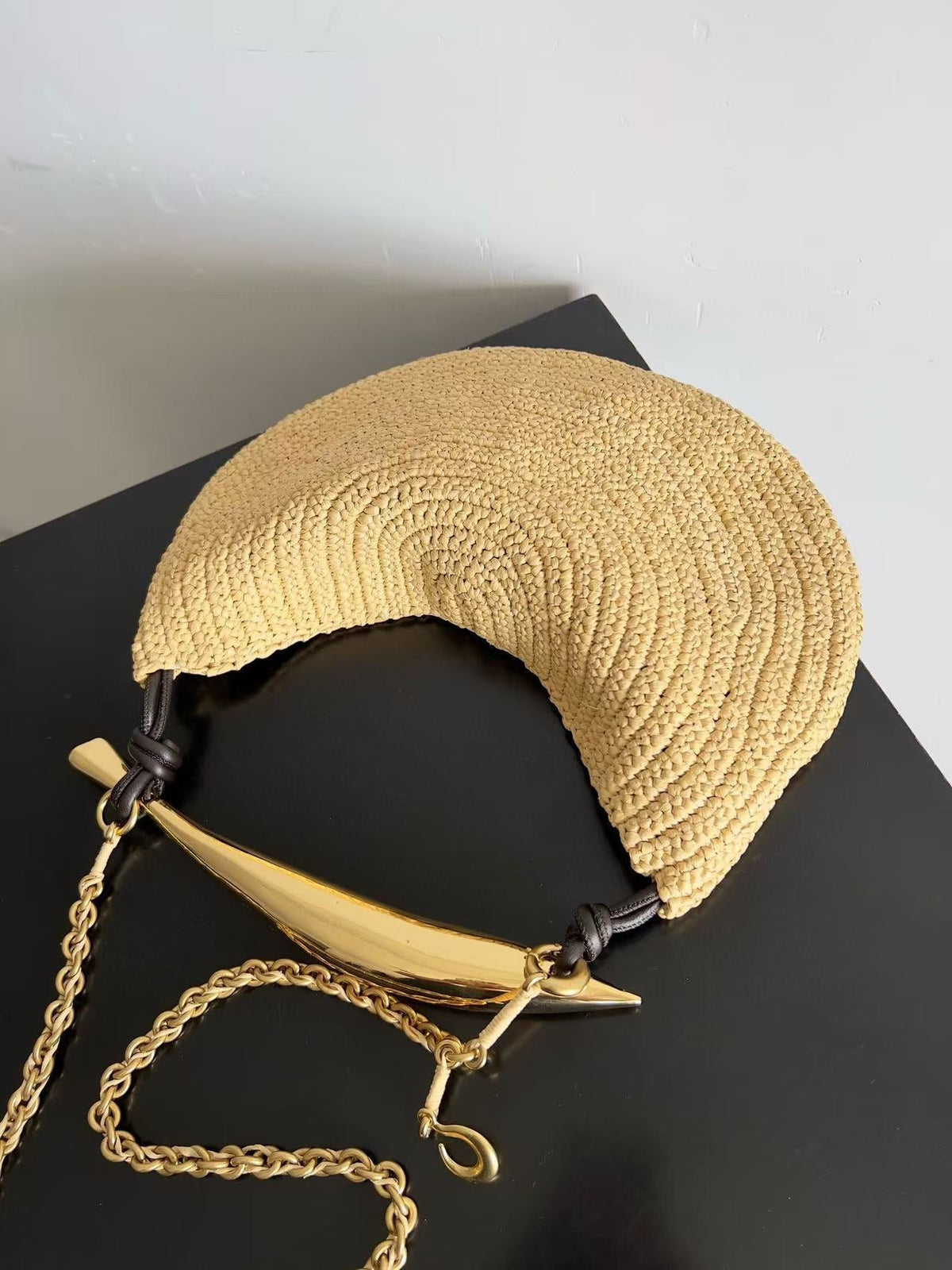 Bottega Veneta Sardine Chain Beige Gold Raffia-effect Bag