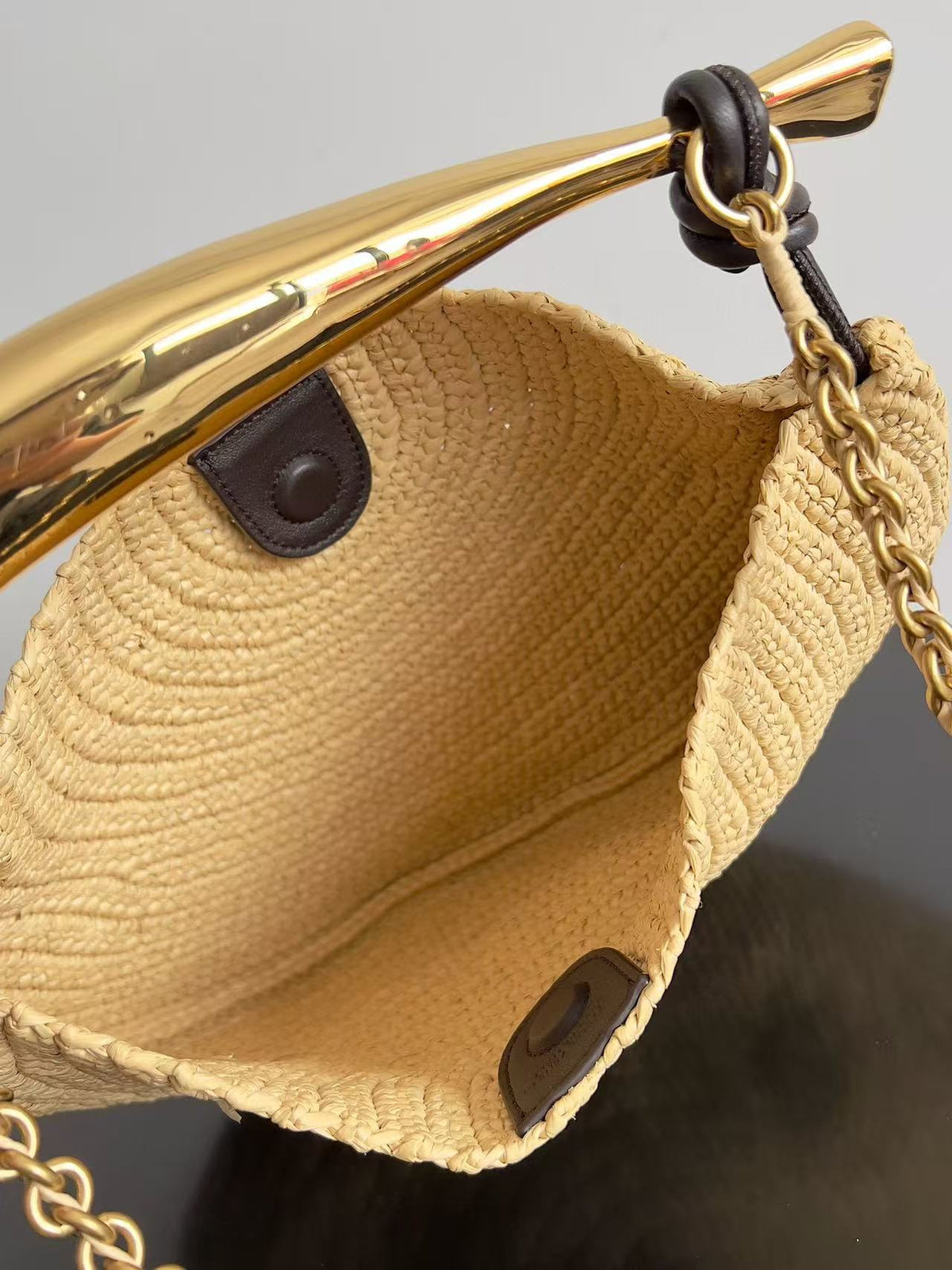 Bottega Veneta Sardine Chain Beige Gold Raffia-effect Bag