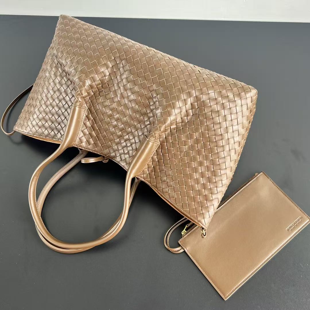 BV Reversible Tote Bag 43cm Intreccio Nocciola Amber Calfskin Suede