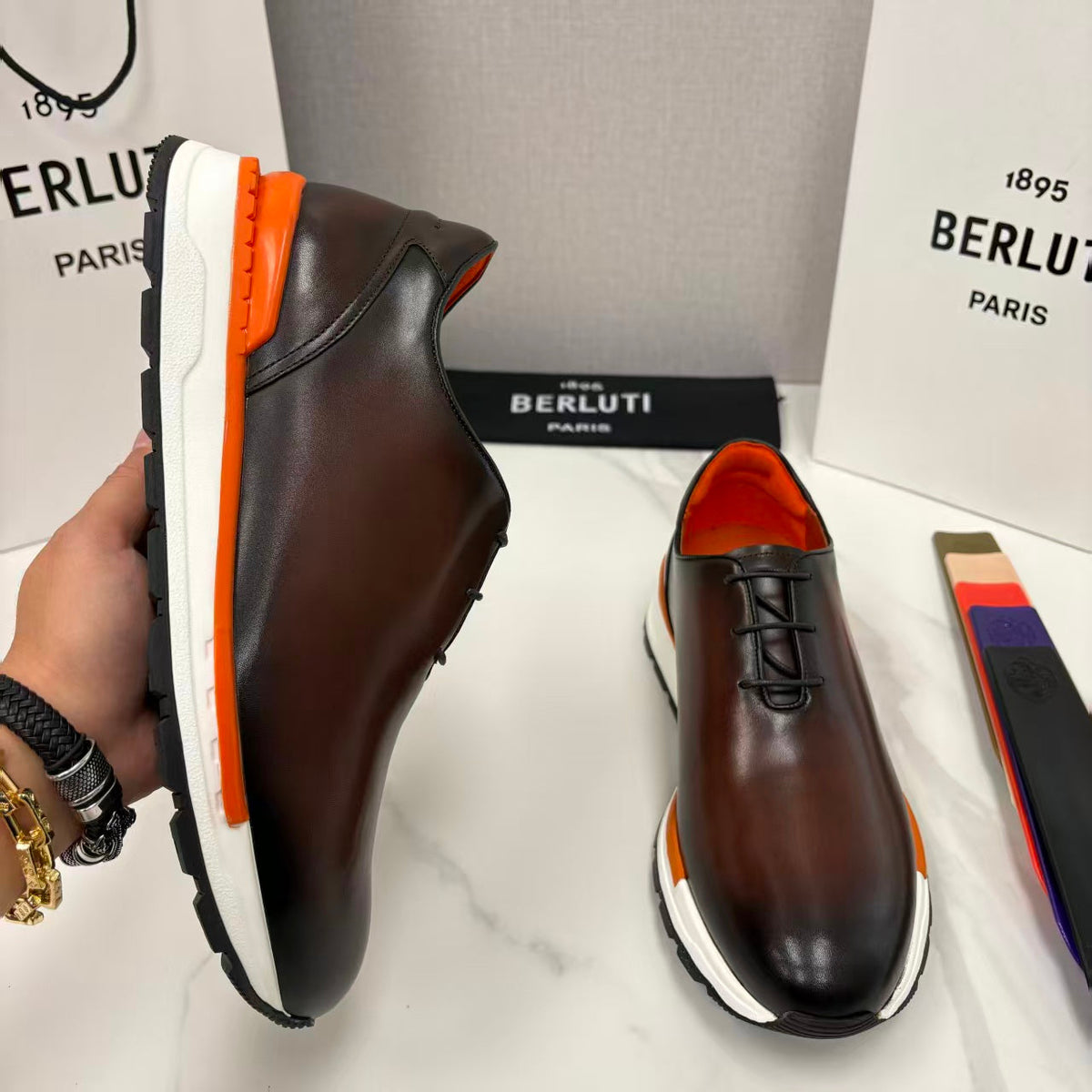 Berluti Alessandro Fast Track Oxford Sneakers Brown Leather