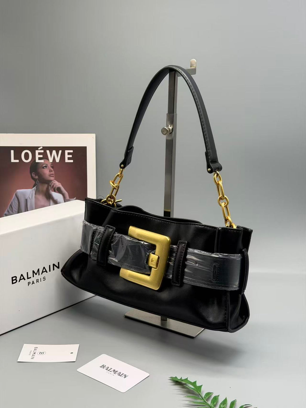 Balmain Mini Anthem Shoulder Bag Black calfskin