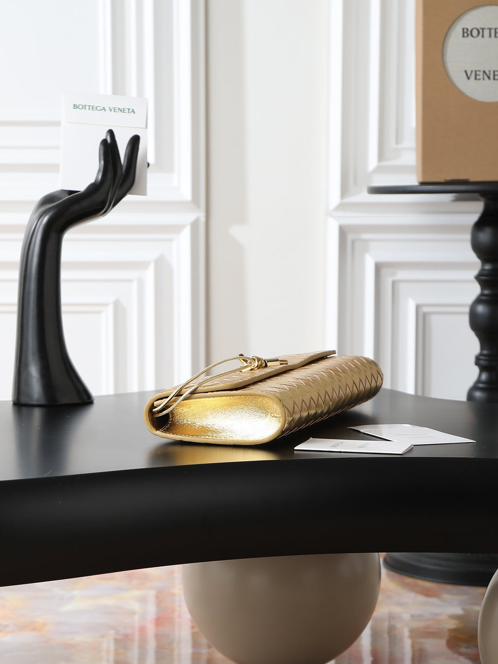Andiamo Clutch 31cm Gold Intrecciato Leather