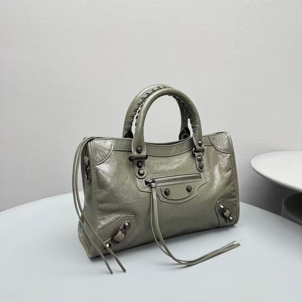 Balenciaga Le City Small Tote Bag Olive Green Arena Lambskin