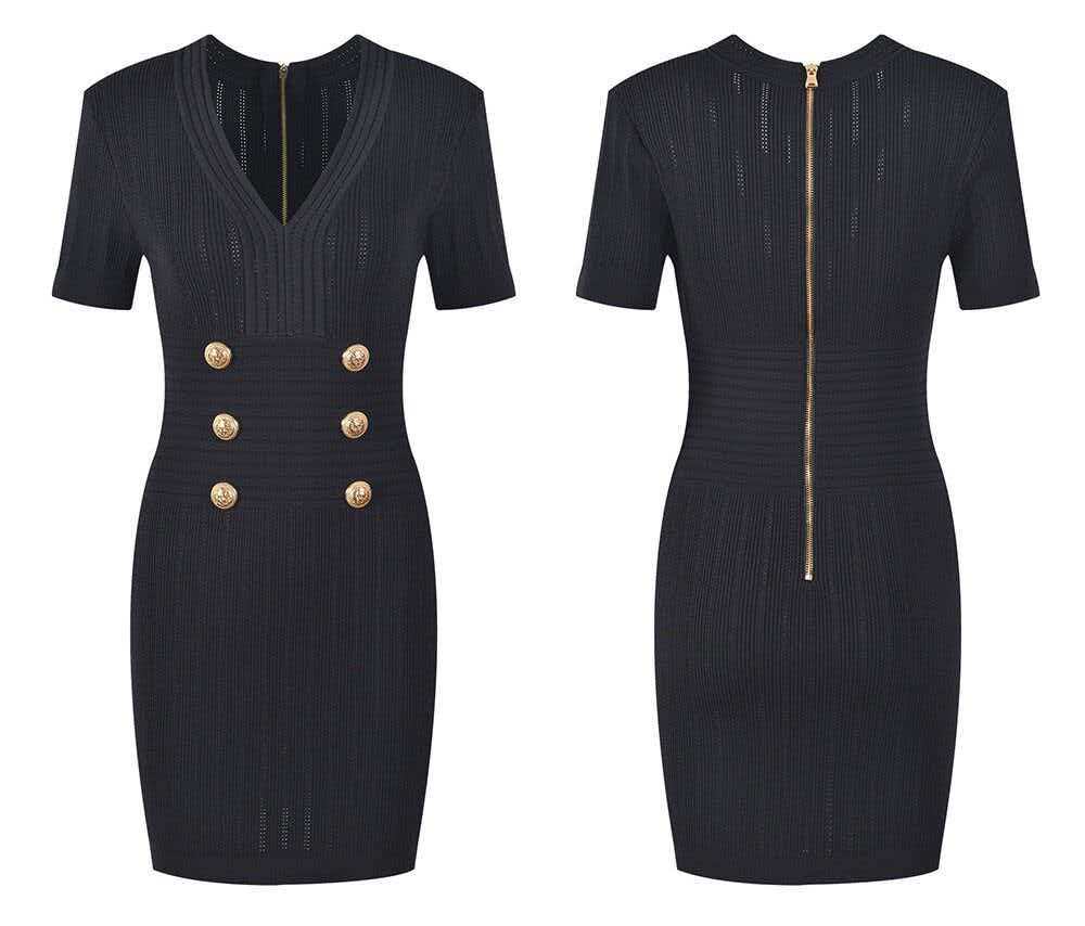 Balmain Knitted Mini Dress with Gold Buttons Ice Silk Fabric