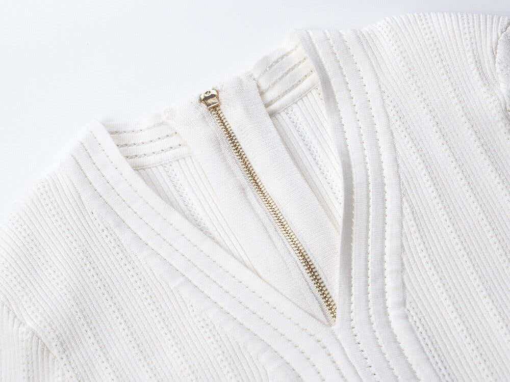 Balmain Knitted Mini Dress with Gold Buttons Ice Silk Fabric