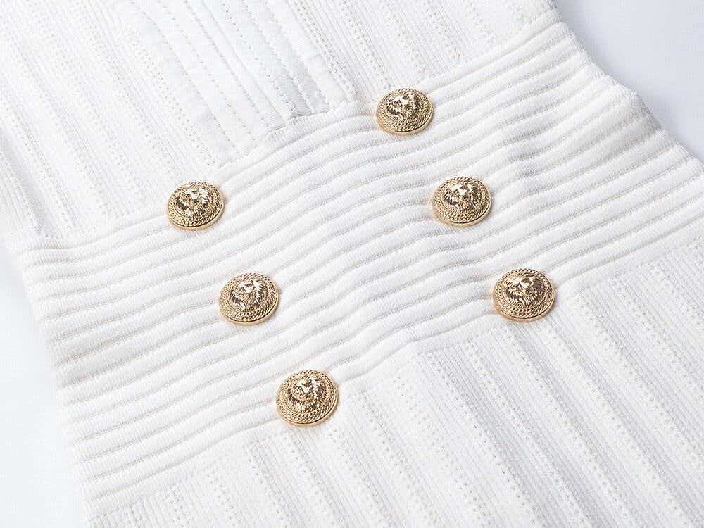 Balmain Knitted Mini Dress with Gold Buttons Ice Silk Fabric