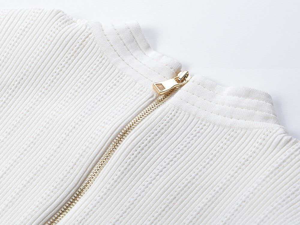 Balmain Knitted Mini Dress with Gold Buttons Ice Silk Fabric