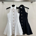 Balmain A-Line Poplin Dress with Metal Buttons Cotton