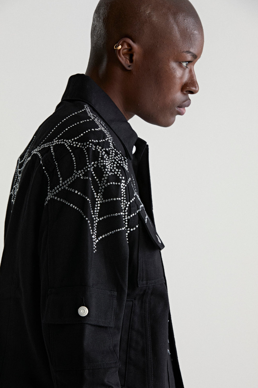 WEB DENIM CROPPED TRUCKER JACKET