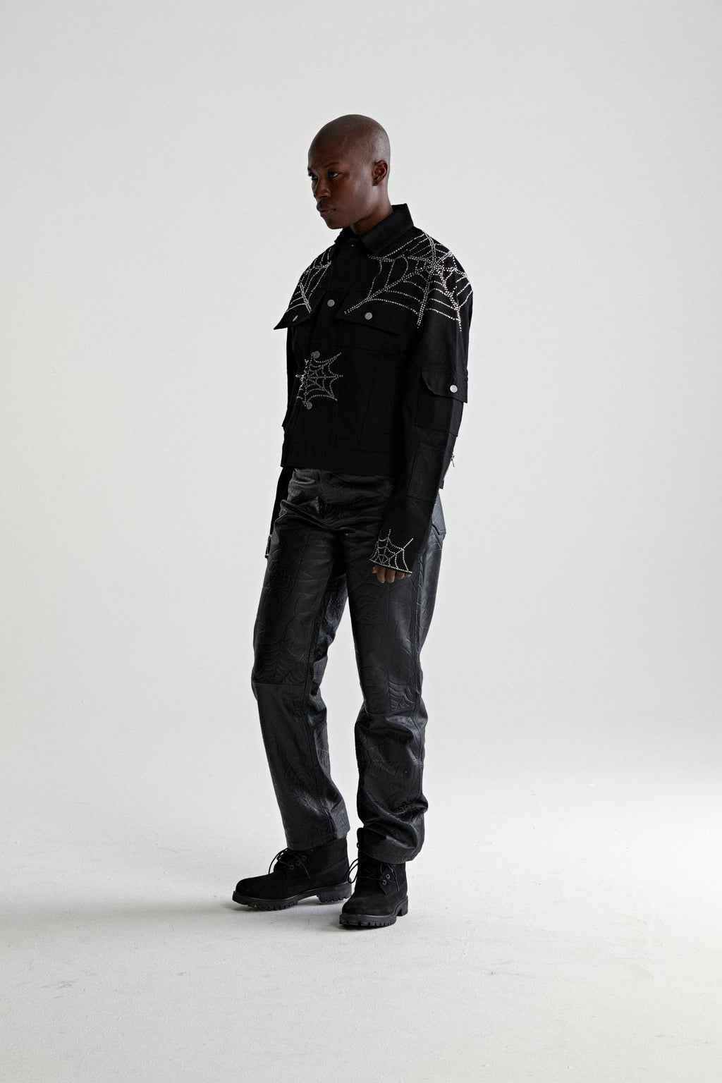 WEB DENIM CROPPED TRUCKER JACKET