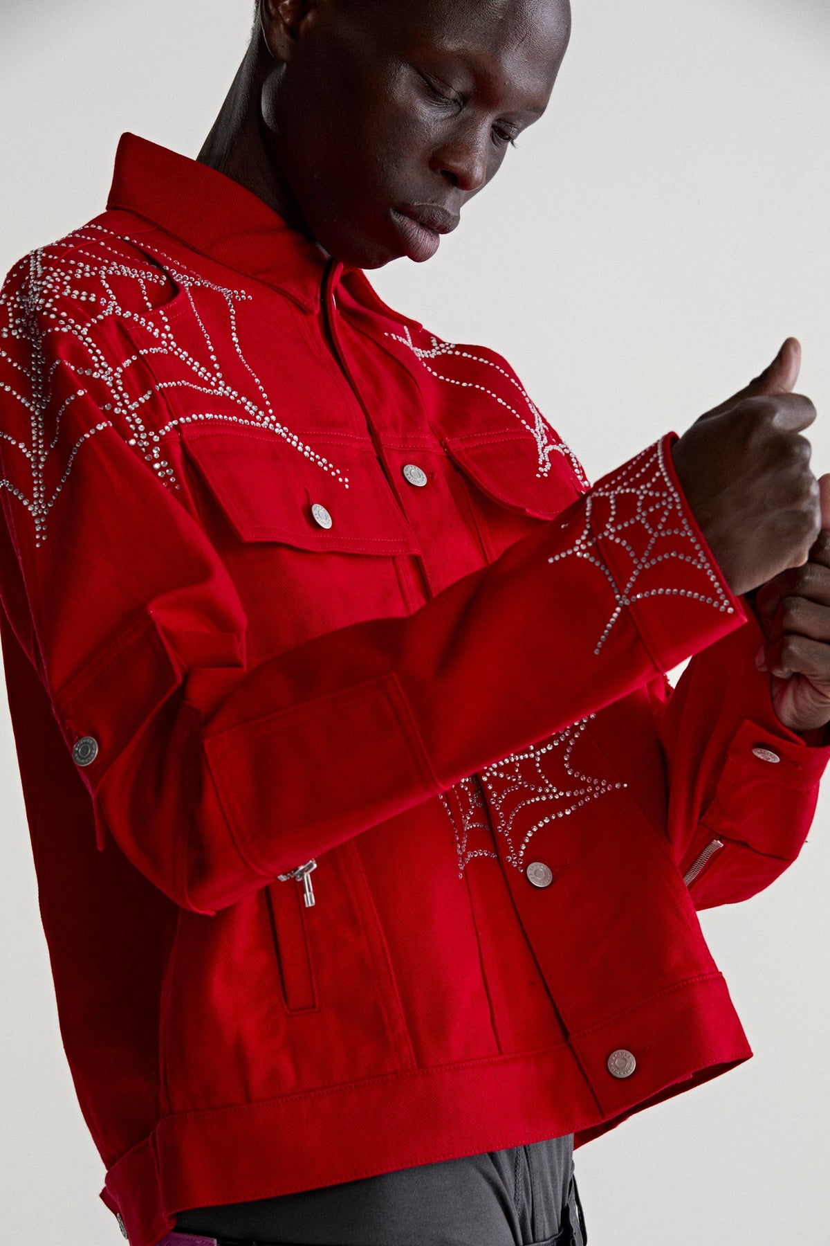 WEB DENIM CROPPED TRUCKER JACKET
