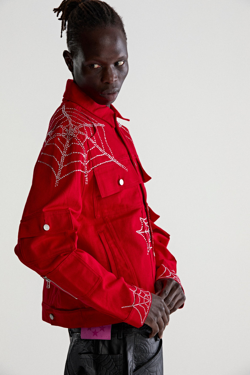 WEB DENIM CROPPED TRUCKER JACKET