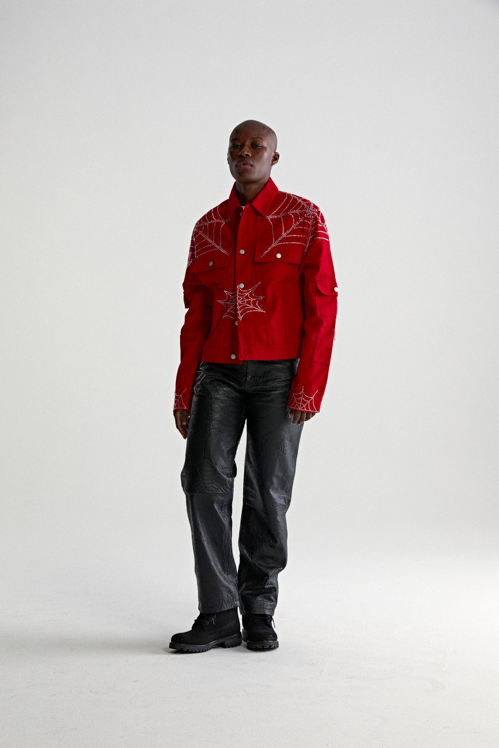 WEB DENIM CROPPED TRUCKER JACKET