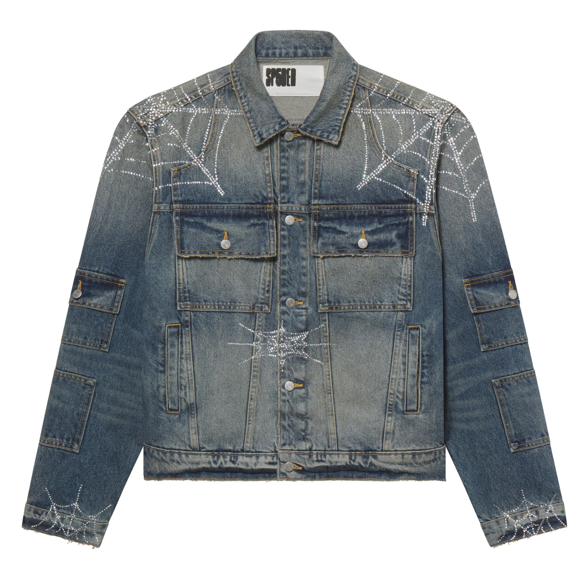 RHINESTONE WEB DENIM JACKET
