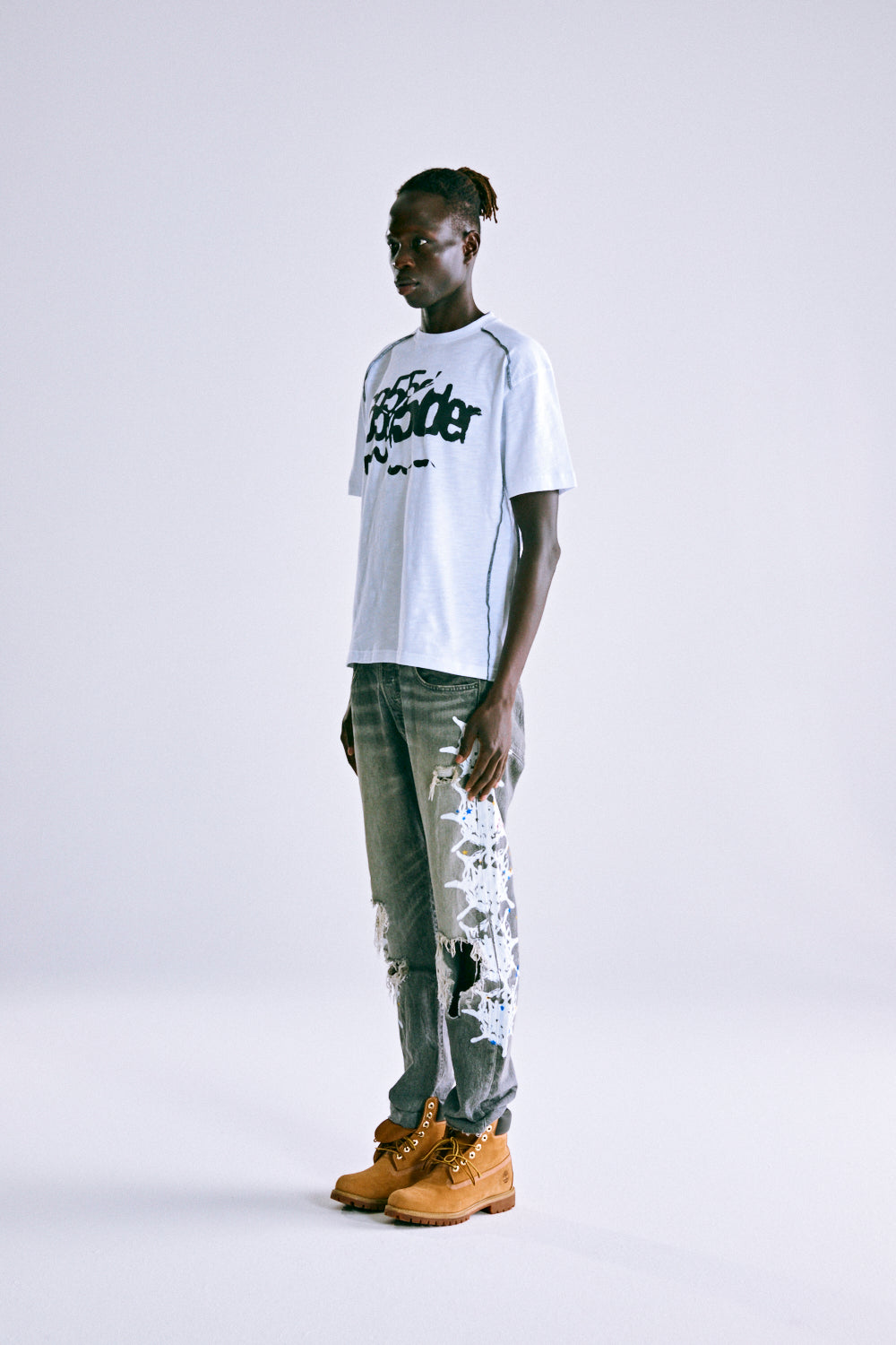 CONTRAST STITCH SLUB TEE