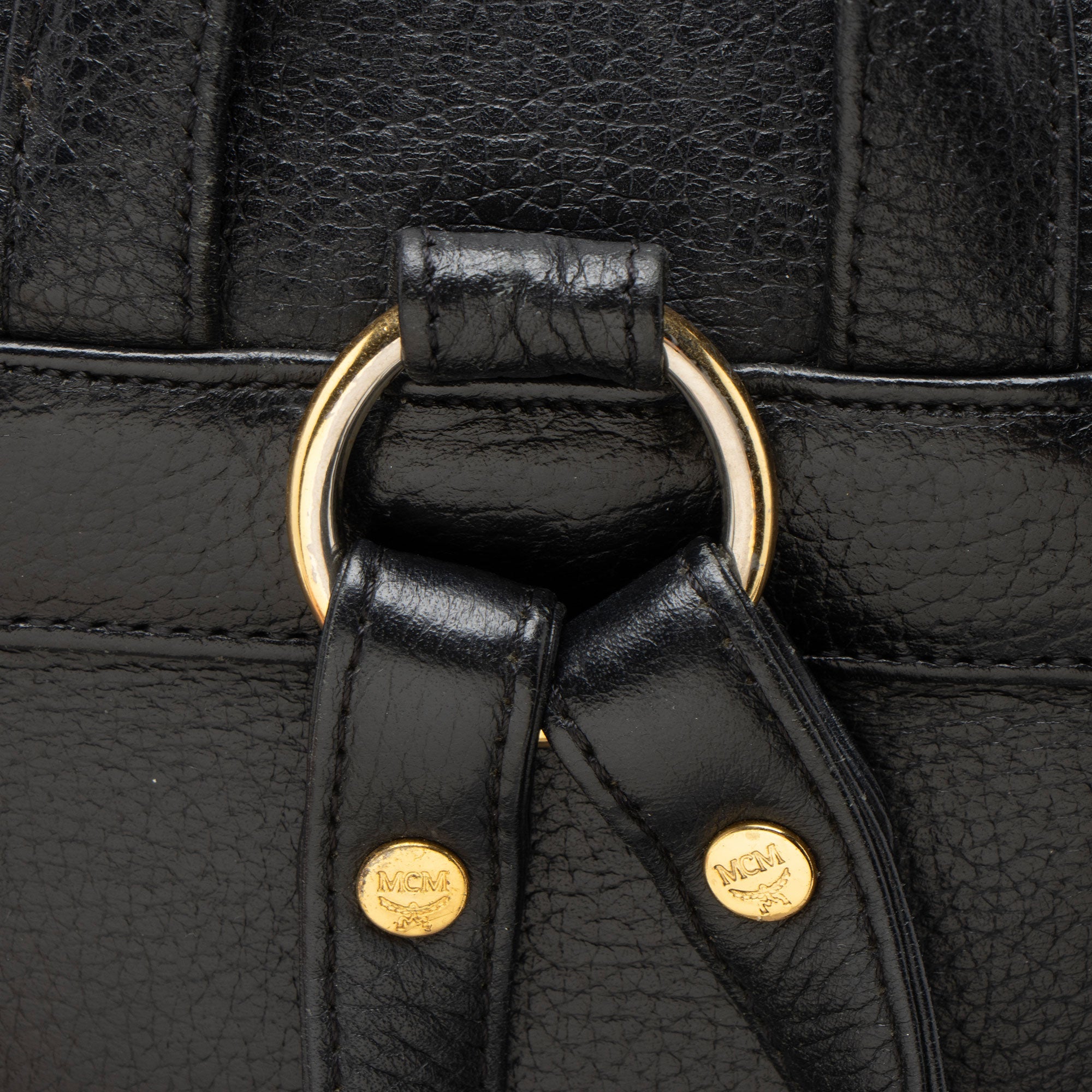 MCM Vintage Leather Logo Charms Drawstring Backpack