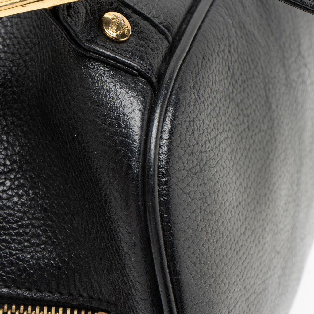 MCM Vintage Leather Logo Charms Drawstring Backpack
