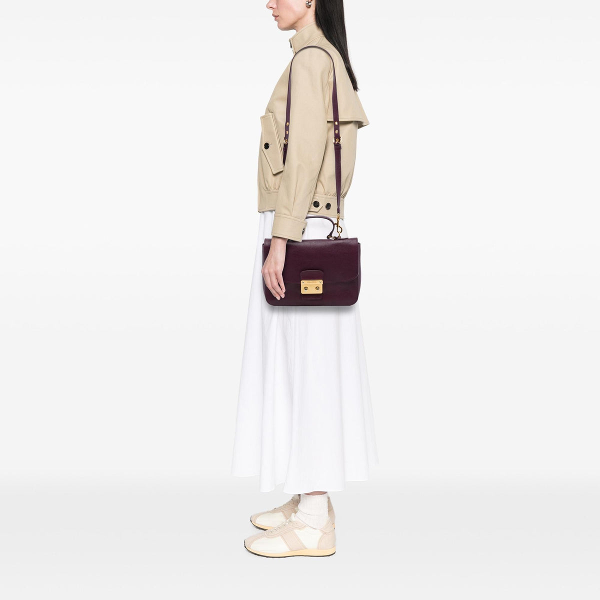 Miu Miu Goatskin Madras Push Lock Top Handle Satchel