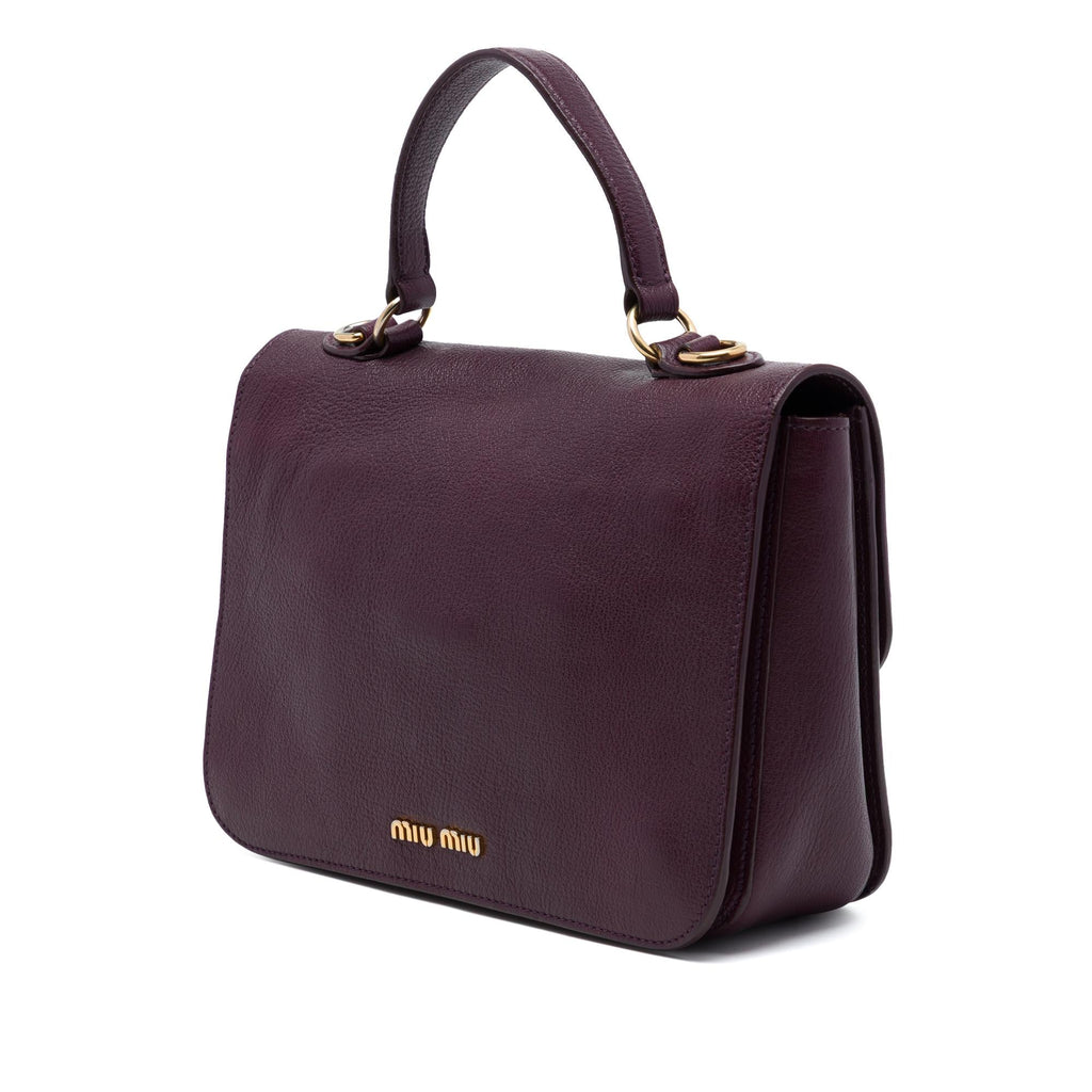 Miu Miu Goatskin Madras Push Lock Top Handle Satchel