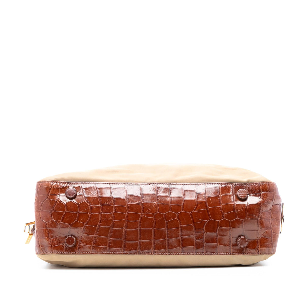 Prada Croc Embossed Leather Trimmed Tessuto Shoulder Bag