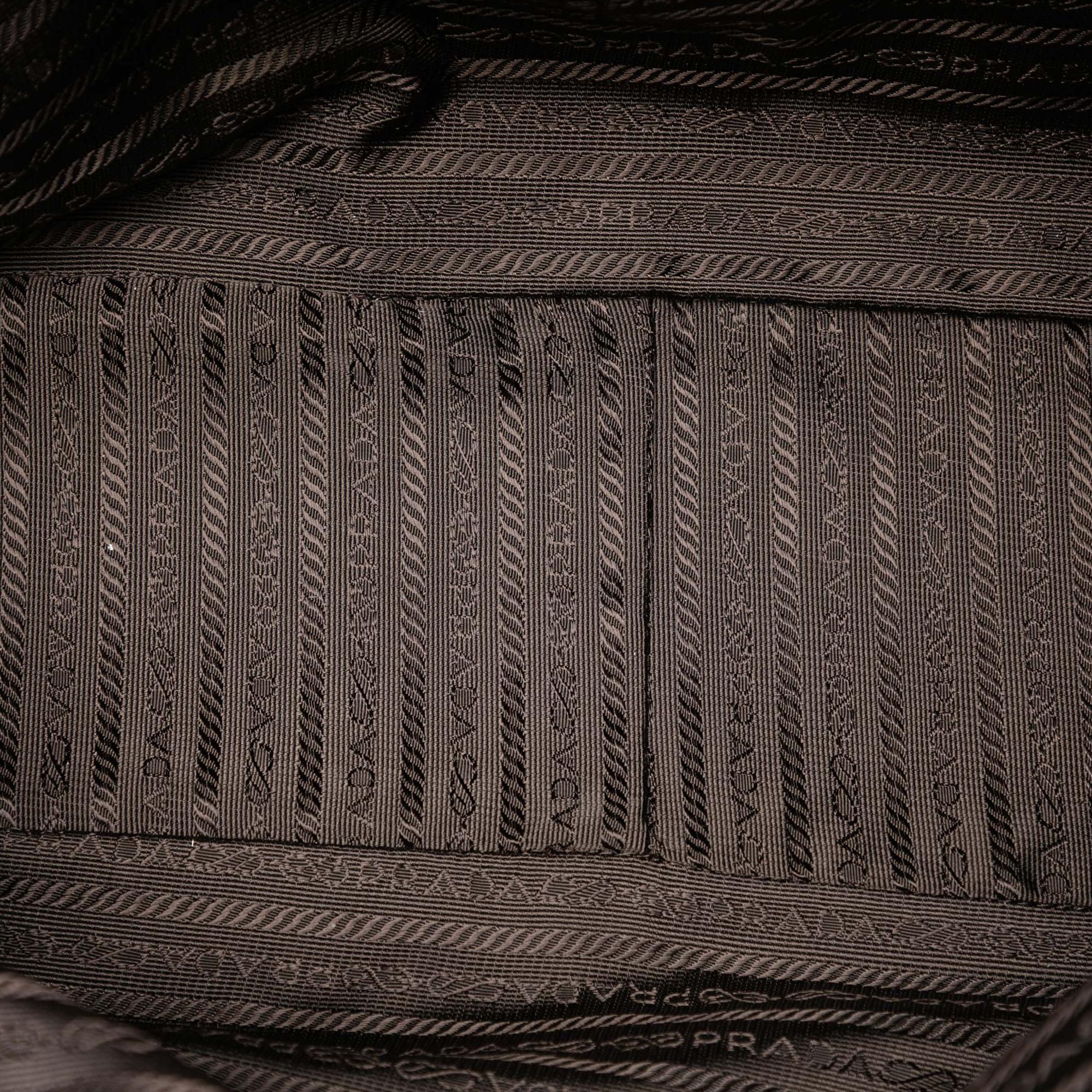 Prada Croc Embossed Leather Trimmed Tessuto Shoulder Bag